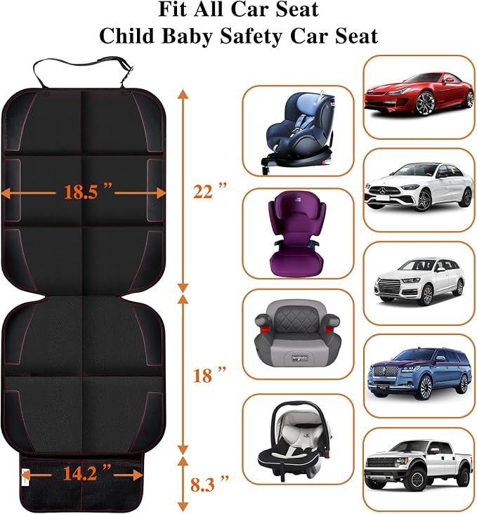 Car Seat Protector, Non-Slip Rubber Padded Backing Seat Protector for Child Seats, Waterproof Thickest Padding Car Seat Protector Under Baby Seat - No Imprint (Red-2pcs) - Image 4