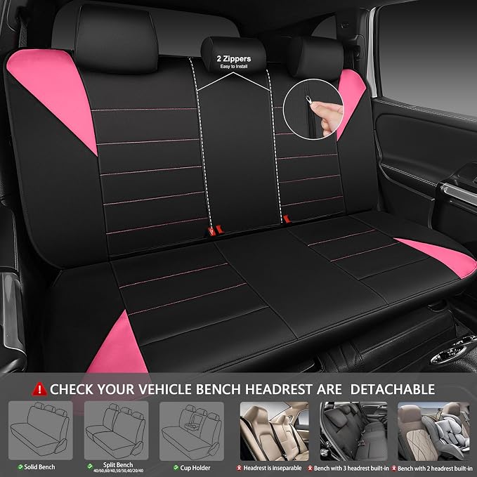 CAR PASS Waterproof Car Seat Covers Full Sets, Universal Fit Seat Covers for Cars, EVA Neoprene Seat Cover Set Full Sets, Interior Covers for Auto SUV,Vans,sedans, Trucks,(Black Pink) - Image 5