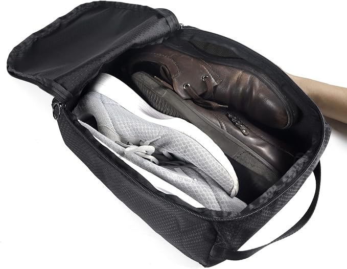 Gloppie Shoe Bags for Travel - Portable Shoes Storage Bag, Shoe Pouch, Shoe Packing Cubes for Men Women - Black | 12 x 9 x 5 in travel shoe bag with a full-opening zipper, carry handle, and fold-flat design for shoes up to US size 10 - Image 9