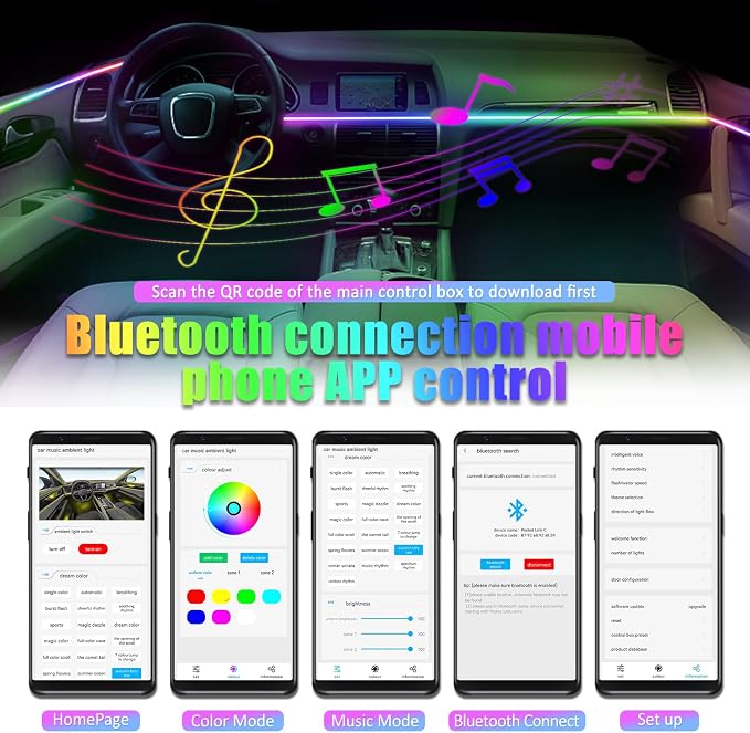 HMYC Car Interior Ambient Lights,18 in 1 128 Colorful LED Acrylic Fiber Optic Strip,Universal Multiple Modes Decoration Atmosphere with Music Sync Rhythm,APP Control,RGB Neon Lighting for All Cars - Image 7