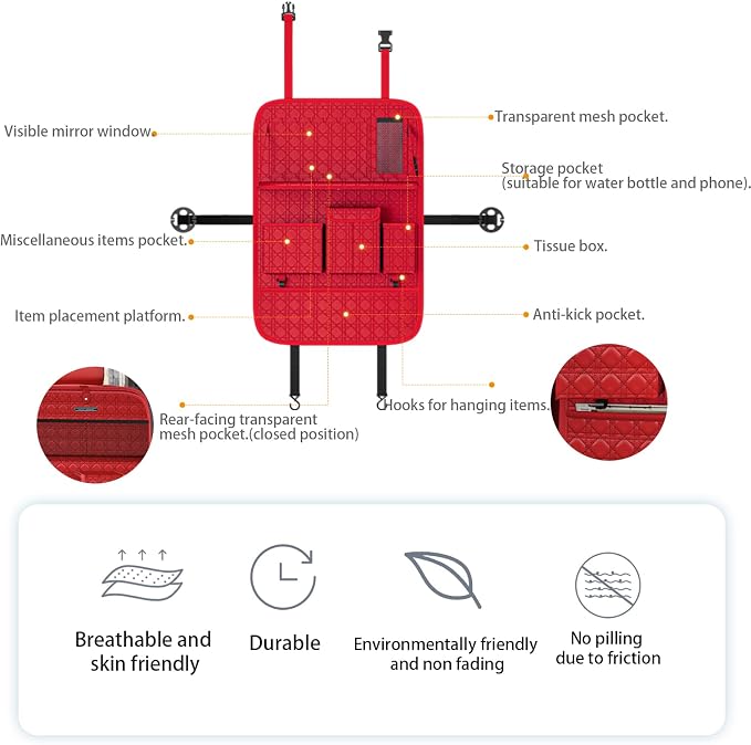Backseat Car Organizer 1 Pack, Car Back Seat Organizers with Tray,Multifunctional Car Seat Back Organizer with Foldable Tablet Holder (Red, 1 PC) - Image 2