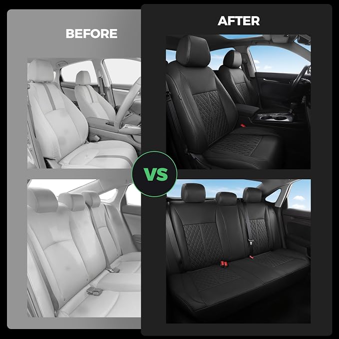RIDEPOSH Custom Fit Seat Covers for Honda Civic 2016-2021 | Sedan LX, Faux Leather, Solid Bench Rear, No Rear Armrest, Waterproof, Full Coverage, Airbag Compatible, Easy-to-clean - Image 6