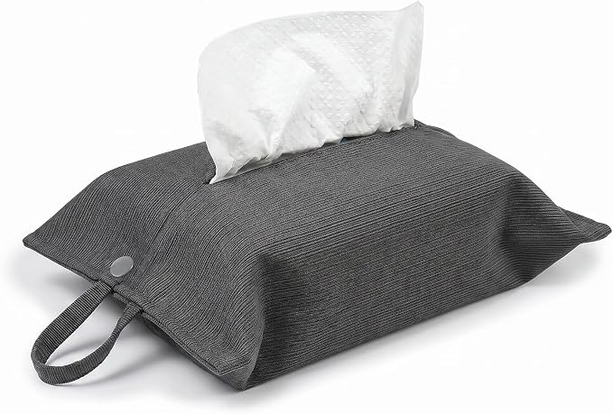 kakaforsa Cloth Tissue Cover, Toilet Paper Holder, Hang Paper Towel Holder for Car Home Office Desk Travel, Cotton Face Tissues Holder, Brushed Gray by Aosbos