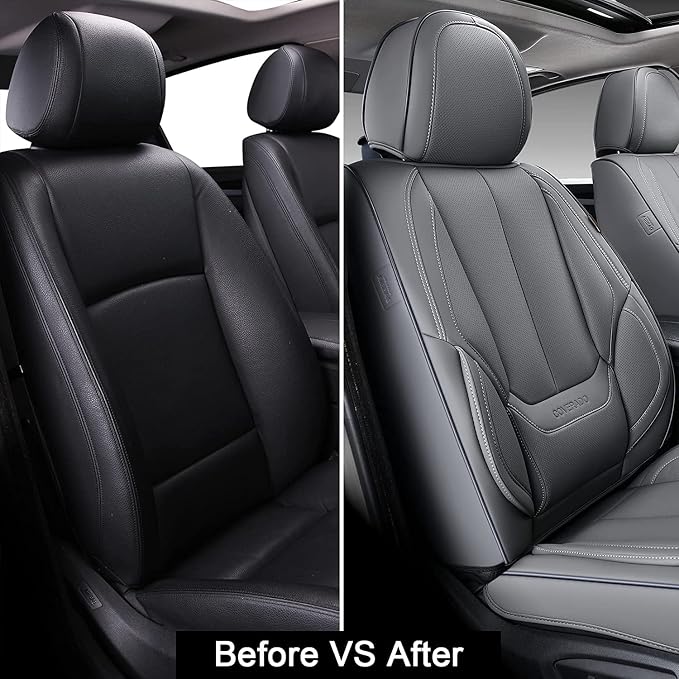 Coverado Front Seat Covers, Waterproof Nappa Leather Car Seat Cover, Sideless Car Seat Covers Front Seats, Driver Seat Cover, Car Seat Protector Universal Fit for Most Sedans SUV Truck, Grey - Image 7
