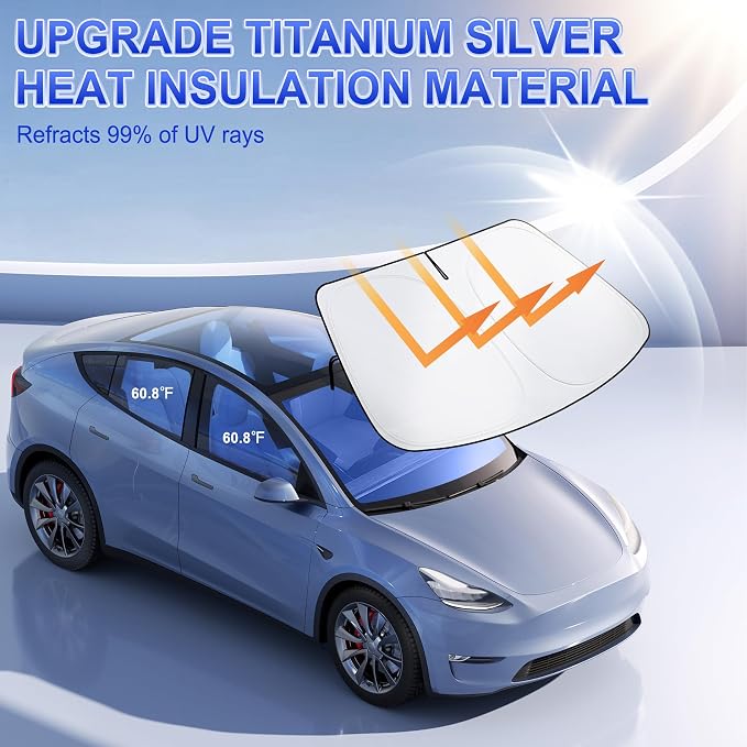 SINGARO Car Windshield Sun Shade, Foldable Reflective Sun Shade for Car Windshield, Compatible with Tesla Model Y Model 3 2016~2025 - Image 6
