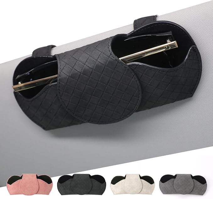 KINIVA Sunglasses Holder for Car Visor PU Leather Glasses Case with Clips for Car Visor Automotive Interior Visor Accessories Apply to All Car Models (Black) by KINIVAFashionJewelry