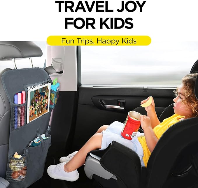 lebogner X-Large Grey Back Seat Protector For Kids + 5 Pocket Storage Organizer, 2 Pack - Image 2