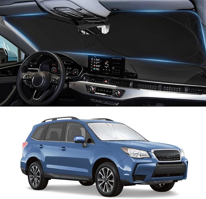 Sun Shade for 2014 2015 2016 2017 2018 Subaru Forester Windshield Sunshade | Custom Fit for Forester Accessories Front Window Cover Retractable Sun Visor Protector Keep Interior Cool UV Blocker by BOODANCARS