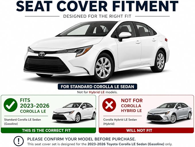 redblue Custom Fit Toyota Corolla Seat Covers for 2023-2026 LE | Black leather Seat Covers Full Set, Fit 2023 2024 2025 2026 LE, Front and Rear Car Seat Cover - Image 8