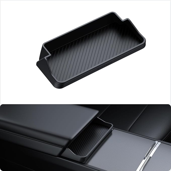 BASENOR Center Console Sunglasses Holder for 2026 Tesla Model Y/YL/Model 3 | Armrest Key Holder Storage Box for 2025 2026 Model Y Juniper & 2026 Model Y L & 2024 2025 2026 Tesla 3 Highland by BASENOR