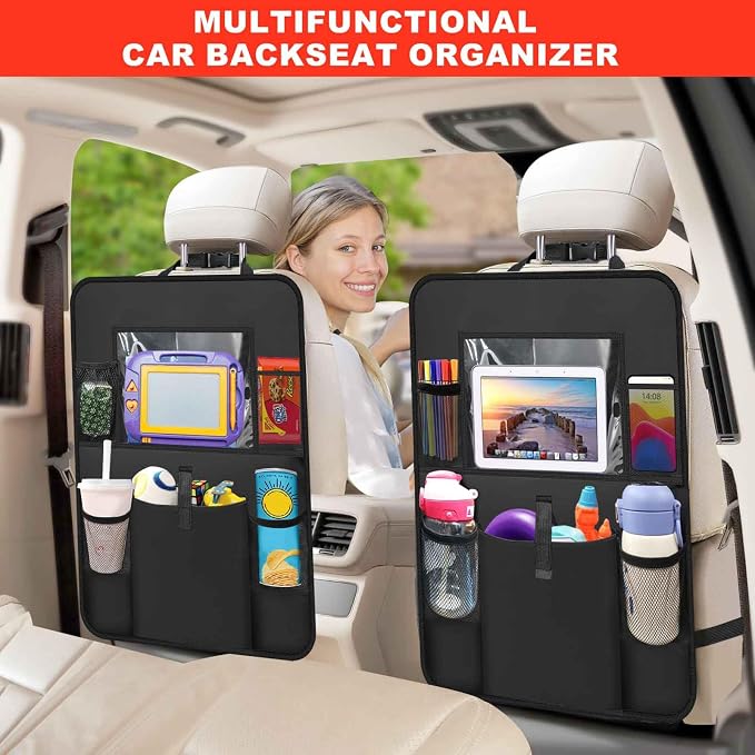 2 Pack Car Backseat Organizer with Touch Screen Tablet Holder,6 Storage Pockets Protectors Kick Mats,Car Back Seat Cover Protector Travel Accessories for Kids - Image 7