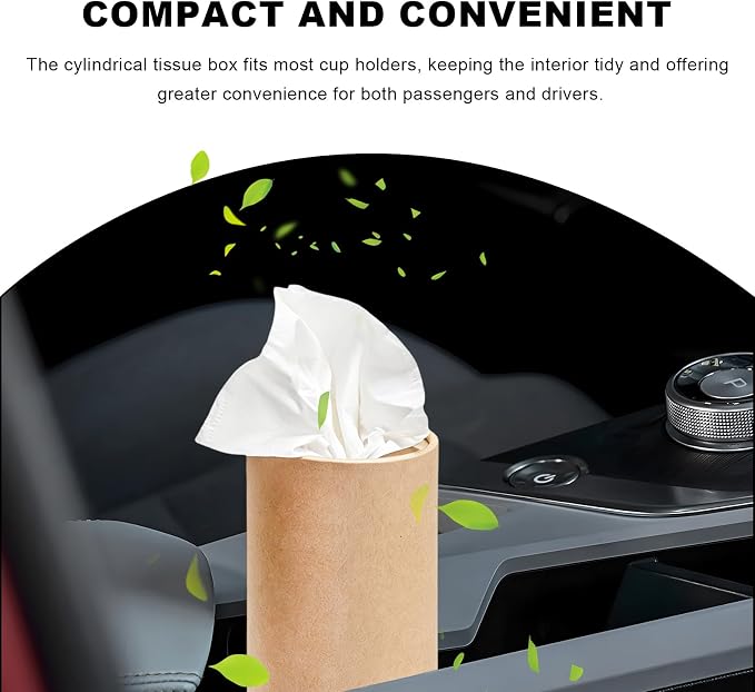 4 PCS Car Tissue Holder, Refillable Round Napkins Containers with Papers Inside, Convenient Travel Tissue Tubes Facial Paper Towel Cylinders for Vehicle Cup Holders (Kraft) - Image 4