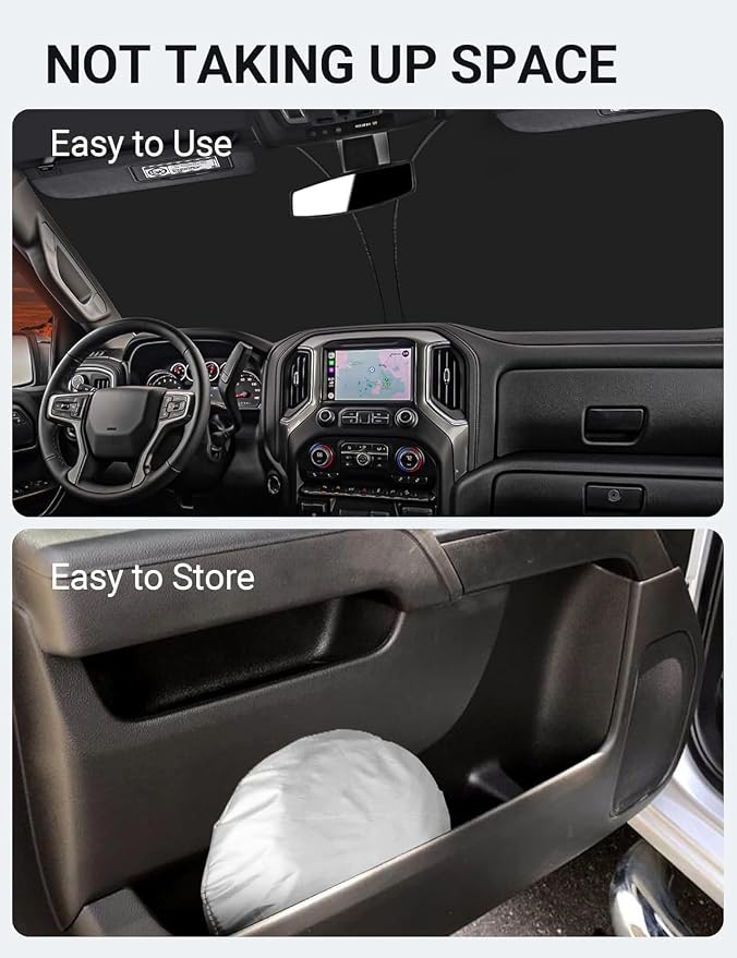 Proadsy Custom Fit Car Windshield Sun Shade for 2014-2018 Chevy Silverado | 240T Heat Shield, Drops Temp 54°F, Blocks 99% UV, Prevents Dashboard Cracking, Summer Parking & Beach Trips, Easy Twist-Fold - Image 9