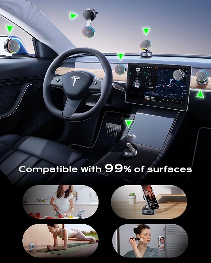 avedio links 15W Vacuum Magnetic Wireless Car Charger Mount with Adapter | 360° adjustable vacuum mount. 108+LBS suction & 3800gf magnets. 15W fast charge for iPhone 12-17 series. Adapter included - Image 5