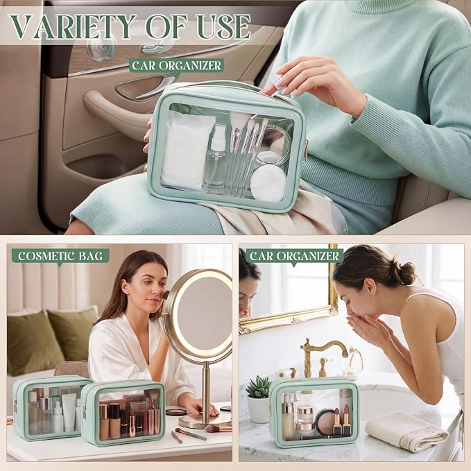 Hsei 6 Pcs Clear Makeup Bags Diaper Bag Organizer Travel Toiletry Bags with Zipper Clear Cosmetic Organizer Car Storage Pouch Bridesmaid Gift for Women Beach Vacation (Green) - Image 5