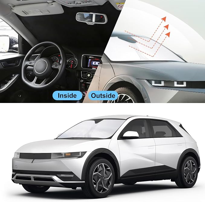 Front Windshield Sun Shade Foldable Car Front Window Sun Shade Windshield Shade Custom Fit for 2022-2025 2026 Hyundai Ioniq 5 Block UV Rays Accessories Heat Keep Cooler - Image 6