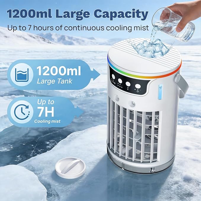 Portable Air Conditioners Desktop AC Unit with Water Ice Cooling Mist, Personal Evaporative Air Cooler Fan Mini Swamp Cooler for Bedroom, Nightstand, Office, Dorm, RV (White) - Image 6