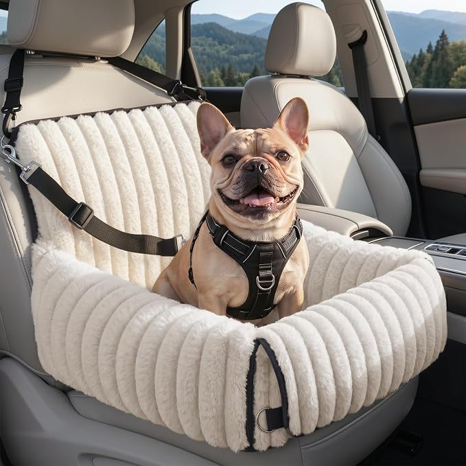 MIXJOY 6-in-1 Dog Car Seat for Small/Medium Dogs up to 25 lbs, Multi-Functional Dog Carrier for Car with Detachable Washable Cover, Pet Travel Bed with Clip-On Safety Leash, Beige by MIXJOY