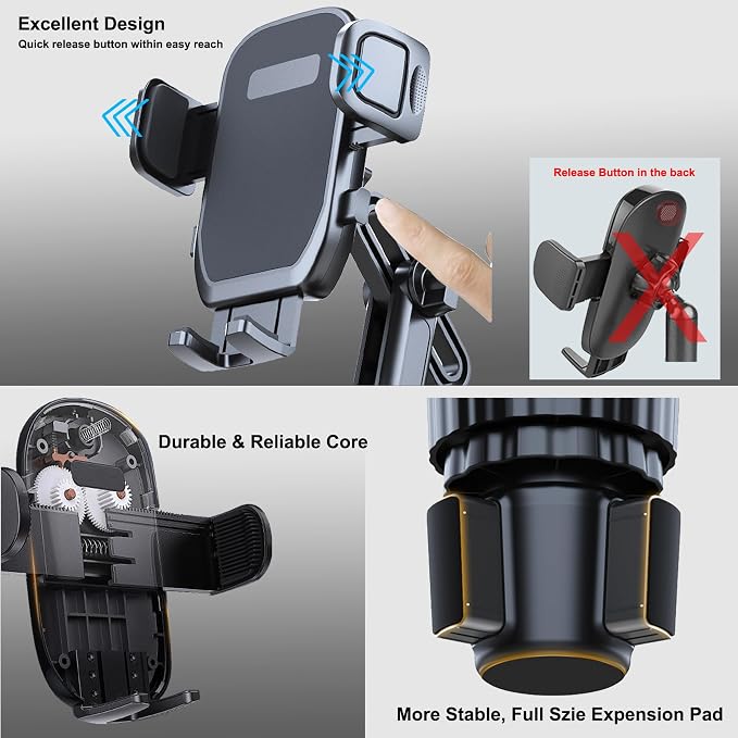 Cup Holder Phone Mount, 2 in 1 Universal Cup Holder Expander with Long Arm 360°Rotation Cup Phone Holder for Car Fits All 4-7” iPhone Galaxy Smartphones and Most Truck Bottles - Image 6