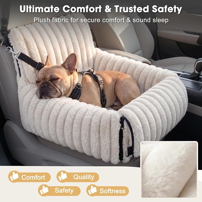 MIXJOY 6-in-1 Dog Car Seat for Small/Medium Dogs up to 25 lbs, Multi-Functional Dog Carrier for Car with Detachable Washable Cover, Pet Travel Bed with Clip-On Safety Leash, Beige - Image 3