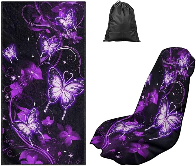 Purple Butterfly Car Seat Towel Cover After Gym for Front Seat Only Galaxy Butterfly Car Seat Cover Protector Stain Resistant Bench Seat Covers with Storage Bag Driver Seat Cushion Cover by YMPUDXFI