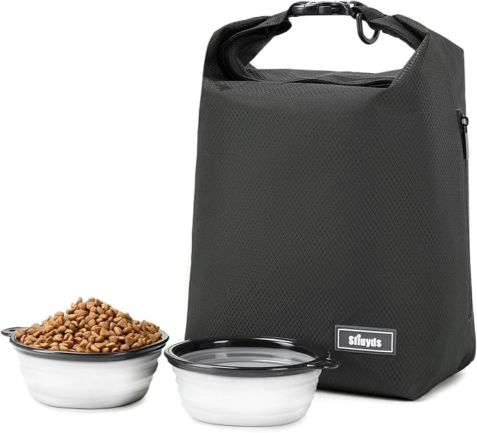 Pet Food Storage Bag Dog Food Travel Bag with 2PCS Collapsible Dog Travel Bowls Waterproof Kibble Storage Container for Road Trips Camping (Black, Small) by SFIUYDS