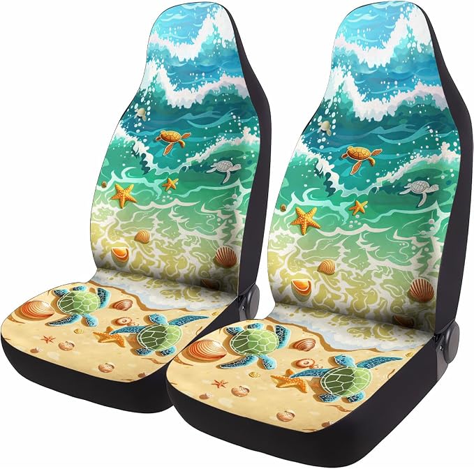 GENANY Hawaiian Car Seat Covers, 2-Piece Front Seat Set | 2-piece polyester front seat cover set, each 35 x 21 x 21 inches, with adjustable straps and hooks - Image 2
