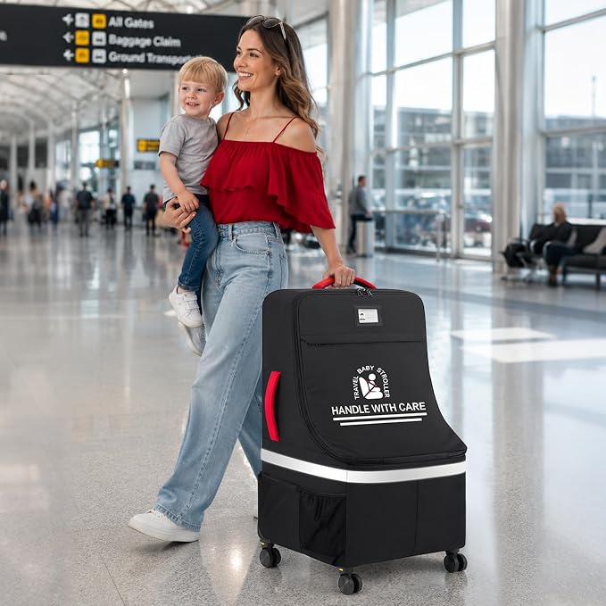 RAINSMORE Padded Car Seat Travel Bag for Airplane with Spinner Wheels | Heavy Duty Carseat Backpack for Air Travel Large Rolling Airport Gate Check Bags Fits Baby Car Seats & Boosters - Image 2