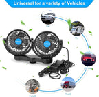12V Car Clip Fans, Adjustable Dual Head Clip Fan 360° Rotatable Cooling Air Fan, 4'' Electric Auto Car Fans with Cigarette Lighter Plug for Vehicles, RV, SUV - Image 2