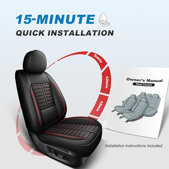 Fit for Subaru Crosstrek Seat Covers 2016-2026 Front Set | Faux Leather Waterproof Car Seat Covers, Airbag Compatible with Lumbar Support Anti-Slip Design, 2 Seater Black&Red - Image 2
