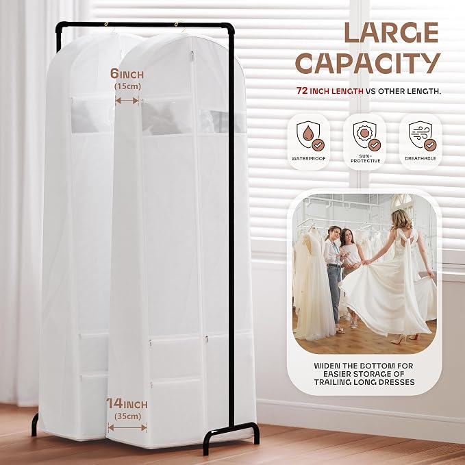 Lazebox 72" Garment Bag with Zipper Pocket, Wedding Dress Bag for Gowns Long, White - Image 2
