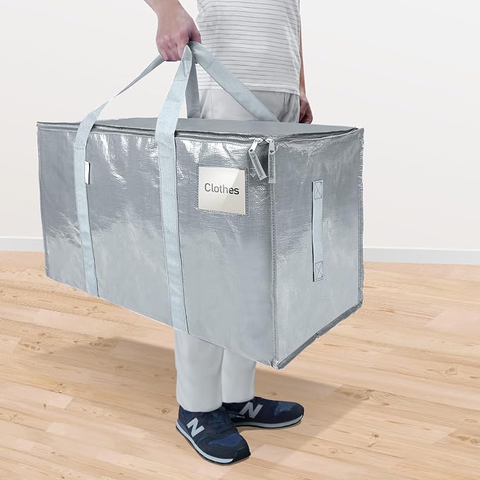 TICONN 2 Pack Extra Large Moving Bags Heavy Duty with Zippers & Carrying Handles, Durable Storage Bags Moving Boxes for Closet Organizers and Storage (2 Pack, Light Grey) - Image 2