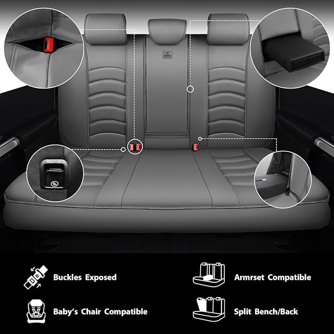 CAR PASS 3D Foam PU Leather Car Seat Covers, Universal Seat Covers Full Sets for Trucks SUV Sedan Automotive Seat Covers Armrest Airbag Compatible Waterproof Comfortable Faux Nappa Leather All Gray - Image 5