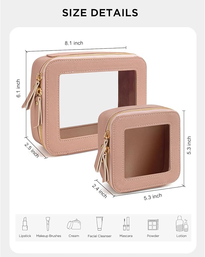 KOTORA Sunscreen Bag Clear Makeup Set,Portable Travel Toiletry Pouch Beach Vacation Essentials for Women, Vegan Leather Cosmetic Pouch Car Essentials Pink Car Accessories for Girls (Nude Pink) T - Image 3