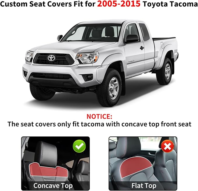 Truckiipa Automotive Seat Covers Fit for Toyota Tacoma Front Seat Leather Waterproof Full Coverage Truck Seat Covers Custom Fit for 2005-2015 Toyota Tacoma Double Crew Cab, Front Pair, Black&Red - Image 7