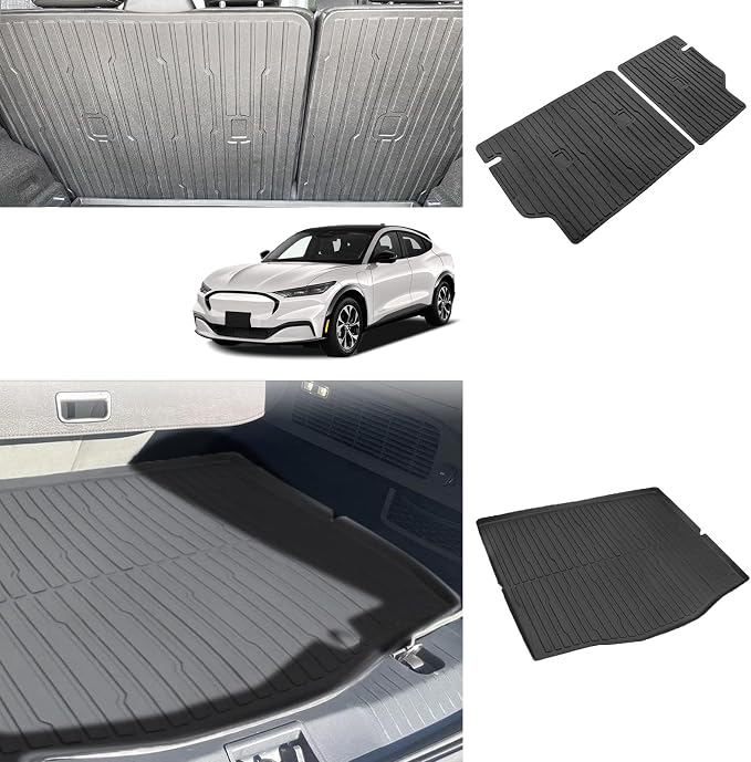 BestEvMod Vehicle Mat Cargo Liner Compatible with Mustang Mach E 2021-2026 Cargo Liner Trunk & Second Row Seats Back Mat Set of 2 All Weather Seat Protector Mat(Trunk Mat+Seats Back Cover) by BestEvMod