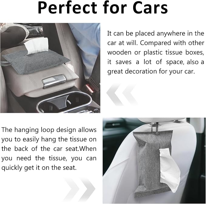 kakaforsa Toilet Paper Holder Reusable Tissue Holder Travel Tissue Holder Wall Hanging Tissue Box Cover Toilet Paper Storage Rectangle Napkin Holder Cloth Tissue Box for Car Office Desk, Gray - Image 6