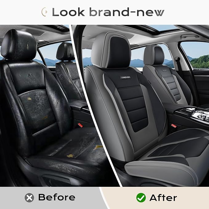 Coverado Car Seat Covers Front, Seat Covers for Cars, Waterproof 2-Pack Car Seat Cushions, Leather Carseat Seat Protectors, Universal Seat Covers Fit for Most Sedans SUV Pick-up Trucks(Gray&Black) - Image 7