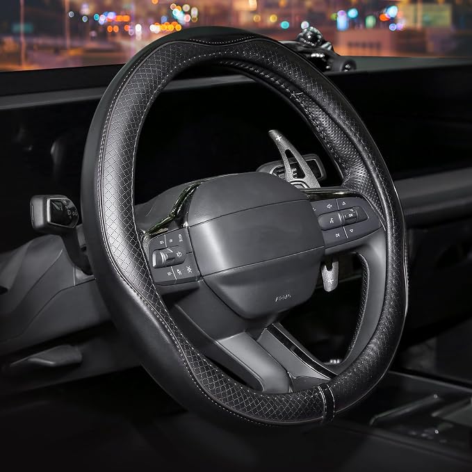 Rueesh Steering Wheel Cover Microfiber Leather Universal for 14.5-15 Inch | Anti-Slip Car Wheel Cover for Women and Men, Durable, Breathable Embossing, Soft Padding - Image 2