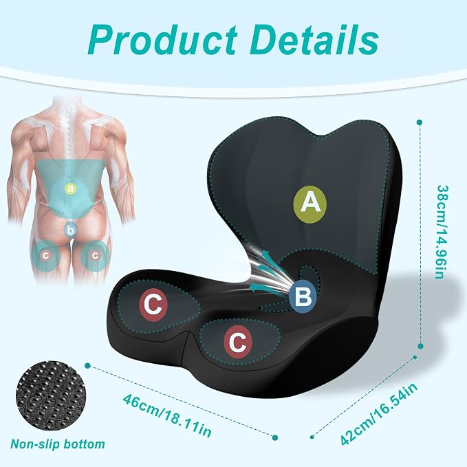 Seat Cushion for Office Chair, Ergonomic Cushion with Lumbar Support Pillow | Orthopedic Memory Foam Coccyx Cushion for Tailbone & Sciatica Pain Relief, Ideal For Office Chairs, Car Seats, Wheelchairs - Image 2