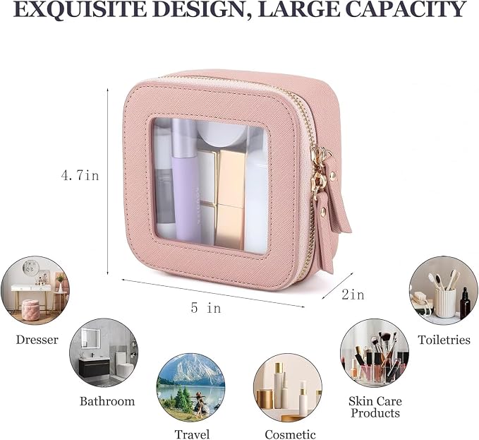 Small Clear Makeup Bag Travel Cosmetic Case, Portable Make Up Organizer Traveling Compact Car Bag for Essentials Transparent Toiletry Bag with Zipper - Image 4