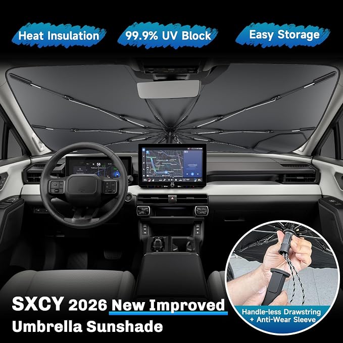 SXCY for 2026 Toyota RAV4 Windshield Umbrella Sunshade [Easier Foldable] | for 2026 Toyota RAV4 Accessories 2026 RAV4 Sunshade Umbrella 2026 RAV4 Windshield Umbrella Sun Shade - Image 3