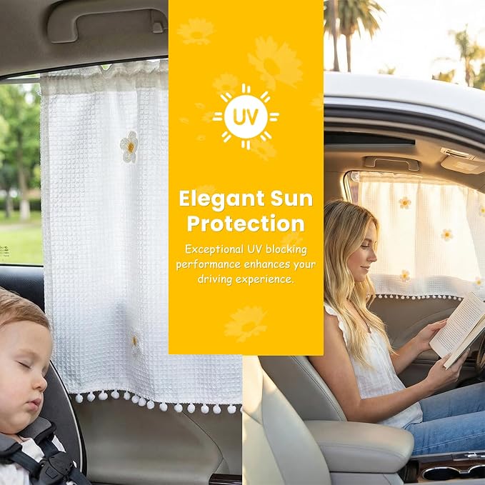 2 PCS Car Window Sun Shade, 25.2" × 18.5" Cute Cartoon Auto Side Window Shade for Privacy Protection, Lovely Cotton Vehicle Sun Heat & UV Protection Cover for Side Windows - Image 5