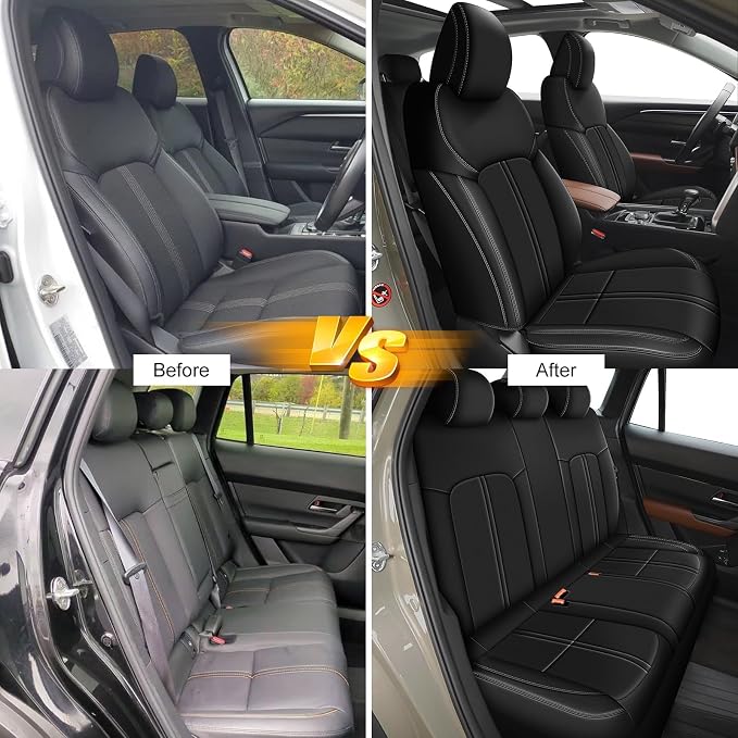 Custom Fit Seat Covers for Mazda CX50 2023 2024 2025 CX30 Car Seat Covers Full Set Black Faux Leather Compatible Airbag （New - CX50） - Image 7