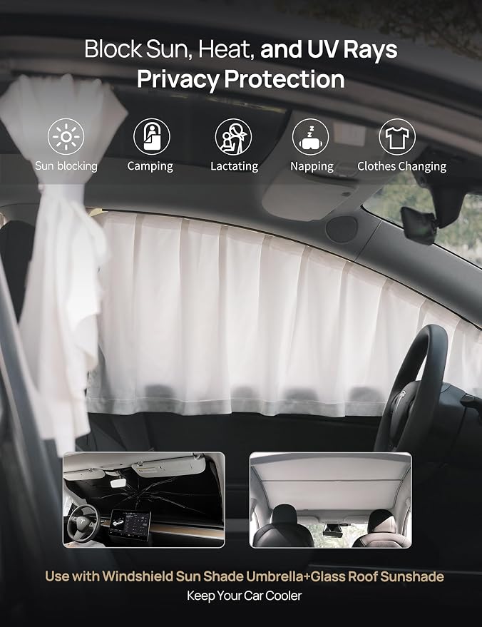 TPARTS Side Window Sunshade Curtains for Tesla Model Y 2021-2026 All Models | 4-piece blackout sun shades provide privacy and heat protection for Tesla Model Y/YL front and rear side windows - Image 7