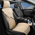 BEITK 1 Pack Waterproof Front Car Seat Cover for Car Truck SUV Beige | PU Leather, Scratch-resistant, Sideless Design, Universal Fit, with Storage Pocket and Seat Belt Pad, Easy to Install by BEITK