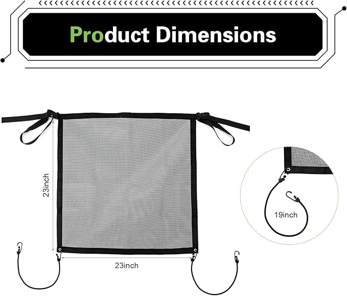 WZP Dog Car Net Barrier, Pet Barrier with Metal Hooks and Stretchable Mesh, Breathable Mesh Design Convenient for AC, Universal Car Divider Net for Cars SUVs Trucks, 23"×23" (Black) - Image 2