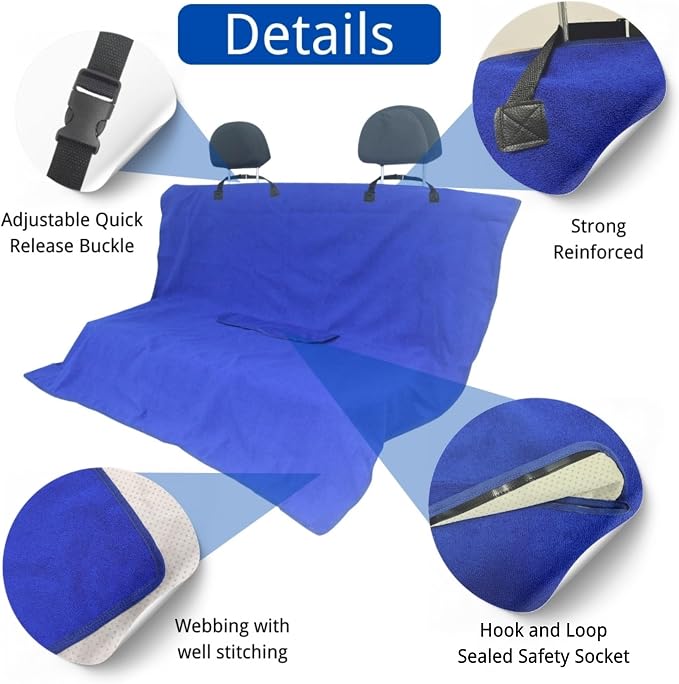 Waterproof Car Seat Cover for Front Seats, Protector for Cars SUVs Trucks, Sweat Towel Seat Covers Bucket for Gym,Workout,Beach,Hiking,Running(Blue,Rear Bench Seat Towel) - Image 8