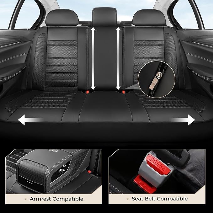 Coverado Car Seat Covers Full Set, Luxury Leather Car Seat Covers, Automotive Front and Rear Mesh Seat Covers, Full Set 5 Seats, Black Seat Covers for SUV Sedan Truck - Image 3