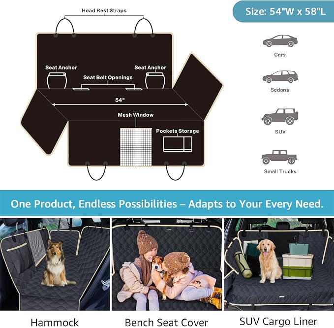 Lassie Dog Car Seat Covers for Back Seat with 2 Seat Belts, Universal Fit | Triple-Layer Waterproof Armor,Premium Visual Mesh Window,Non-Toxic Anti Slide Silicone Base,Rugged Protection,Easy Removal - Image 5